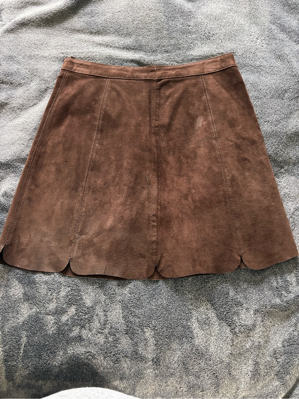 Brown Suede  vintage Scalloped Hem Skirt